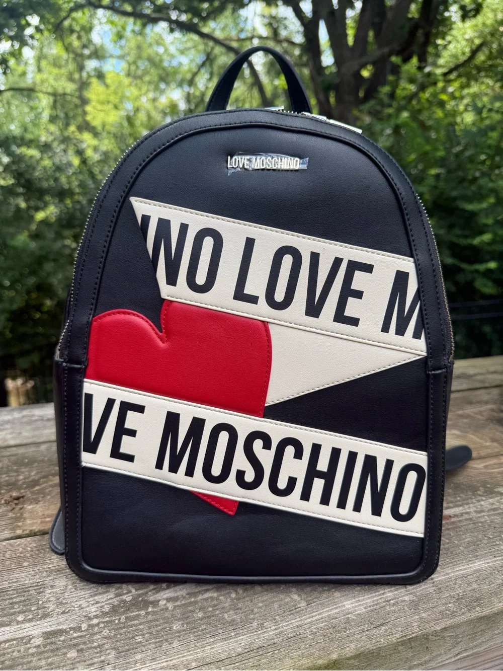 Love Moschino Black, Red & White Heart Graphic Backpack